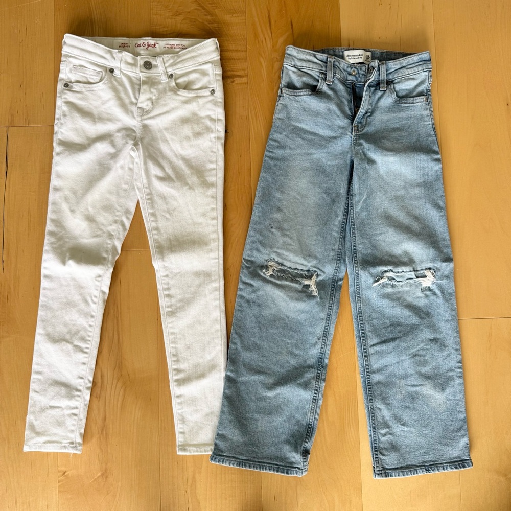 2 Pairs Jeans 7-8 10 Abercrombie Kids Cat & Jack Wide Leg Denim Jeans